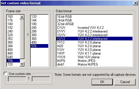 Set custom video format